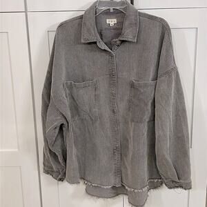 POL Corduroy Shacket Gray Raw Hem Oversized Button Down Boho Women’s Medium EUC